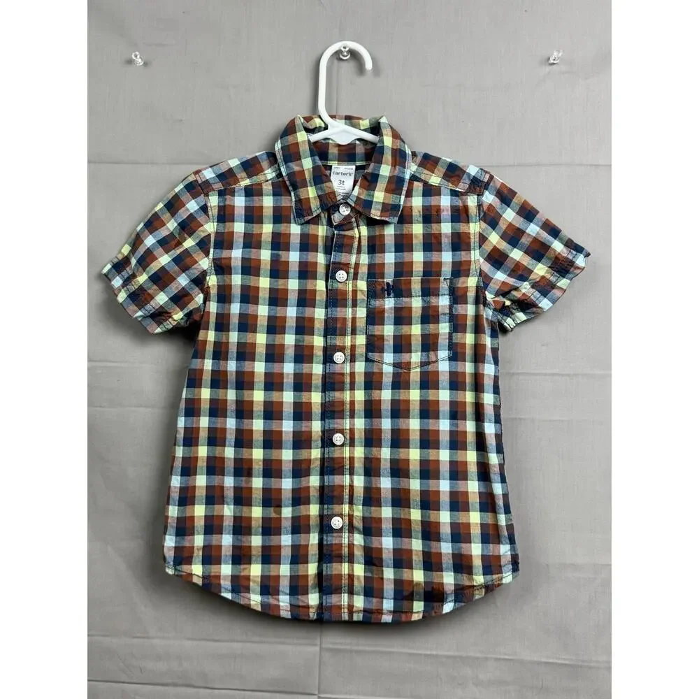 Carter’s Toddler Boys Button-Up Shirt  – Multicolor Plaid Short Sleeve, Size 3T
